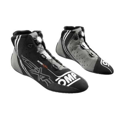 OMP Kart Schuhe KS-XR FIA 8877-2022 mit Drehknopf schwarz/weiß/grau